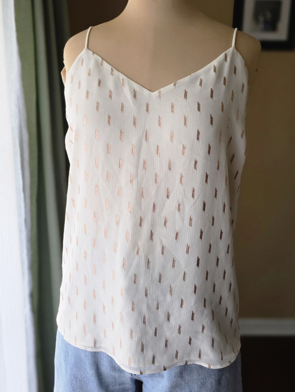 Nine West Metallic Gold Detail Cami Top - Size Large Lightweight Breathable